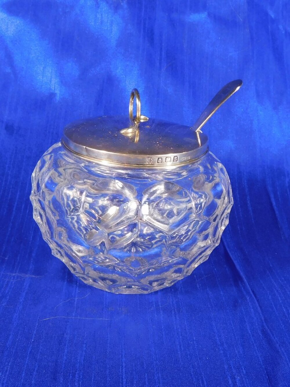 Cut Glass Jelly Jar, or Honey Pot with Spoon # 27812
